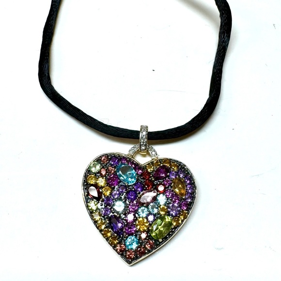 10k Yellow Gold 3.32ctw Multi Gemstone And Diamond Heart Pendant - Picture 2 of 5